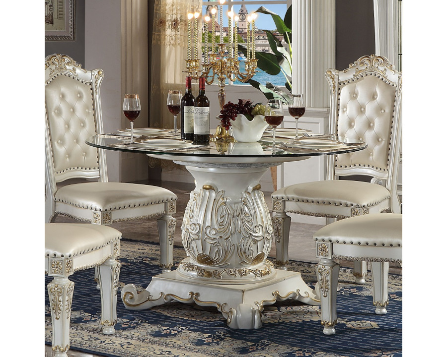 ACME - Vendome Round Dining Table with Pedestal Base in Antique Pearl (DN01524)