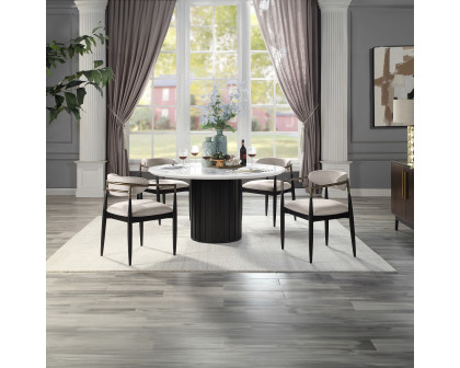 ACME - Jaramillo Round Dining Table with Engineered Marble Top in Engineered Marble Top/Black