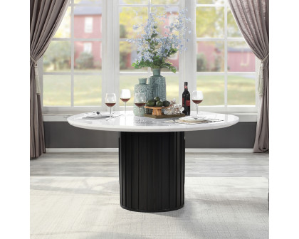 ACME - Jaramillo Round Dining Table with Engineered Marble Top in Engineered Marble Top/Black