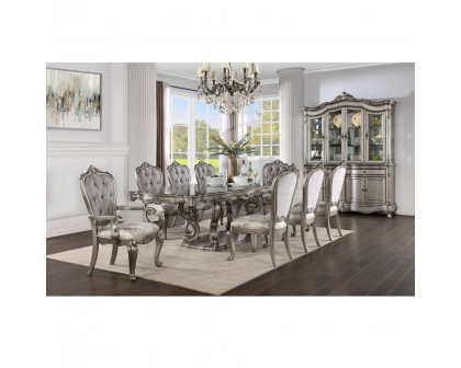 ACME - Ariadne Dining Table with Pedestal in Antique Platinum