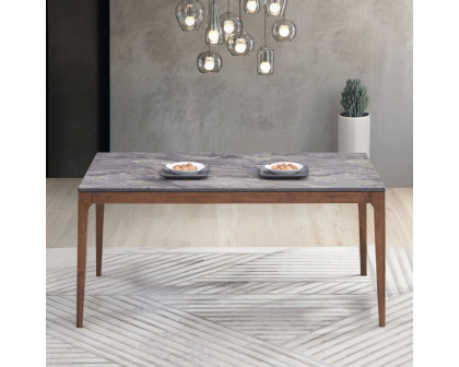 ACME - Bevis Dining Table in Engineered Stone Top/Walnut