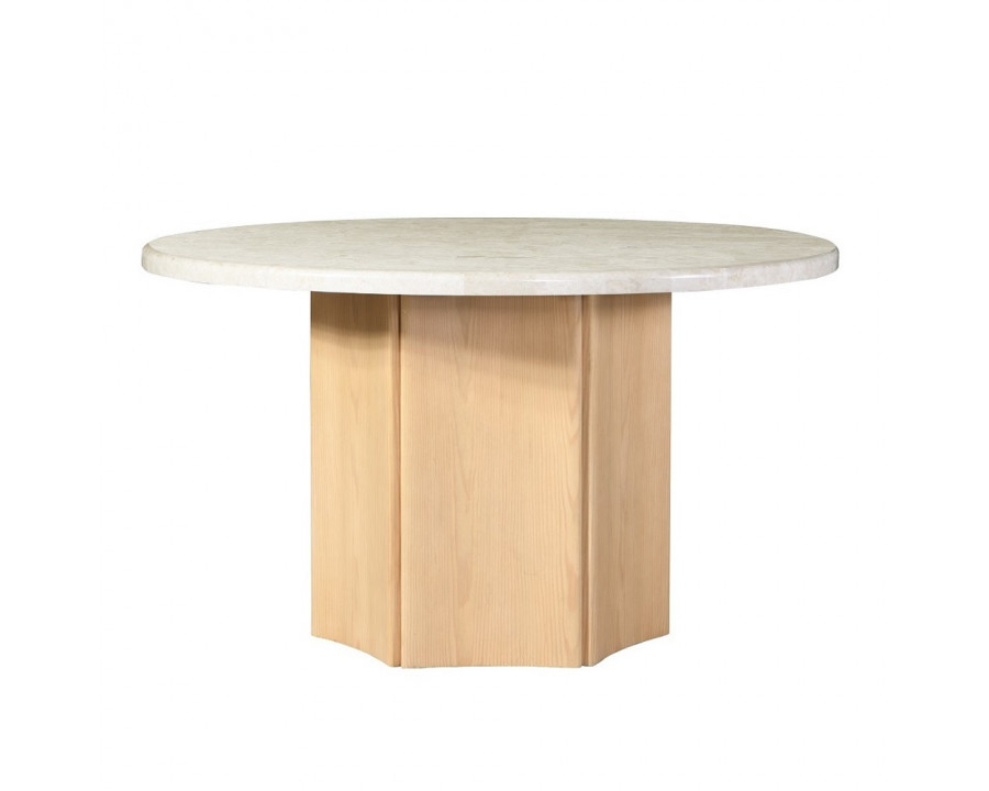 ACME - Qwin Round Dining Table with Marble Top in Gray Weathered Gray Oak