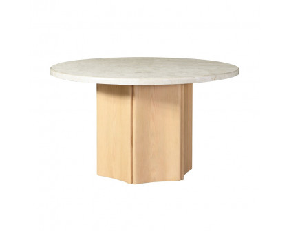 ACME - Qwin Round Dining Table with Marble Top in Gray Weathered Gray Oak