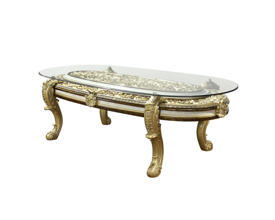 ACME Desiderius Dining Table - Antique Gold/Hand-Painted Brown