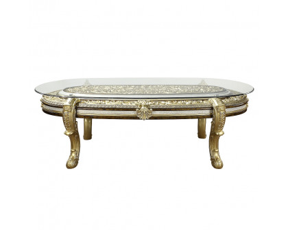 ACME Desiderius Dining Table - Antique Gold/Hand-Painted Brown