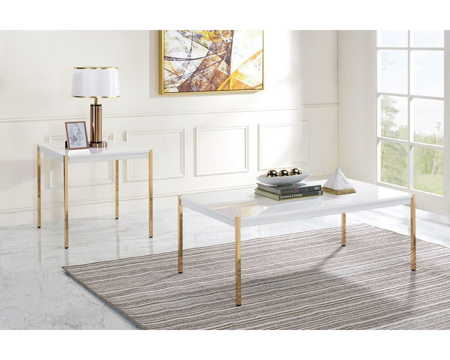 ACME - Otrac Coffee Table in White/Gold