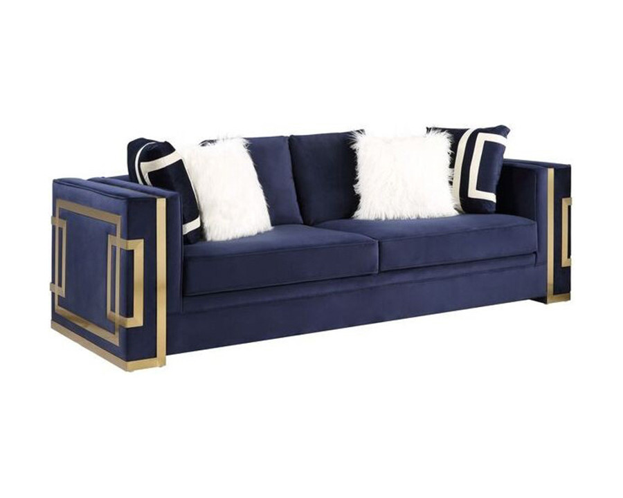 ACME - Virrux Sofa with 6 Pillows in Blue/Gold