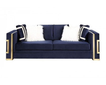 ACME - Virrux Sofa with 6 Pillows in Blue/Gold