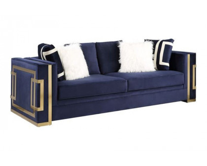 ACME - Virrux Sofa with 6 Pillows in Blue/Gold