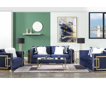 ACME - Virrux Sofa with 6 Pillows in Blue/Gold