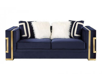 ACME - Virrux Loveseat with 4 Pillows in Blue/Gold