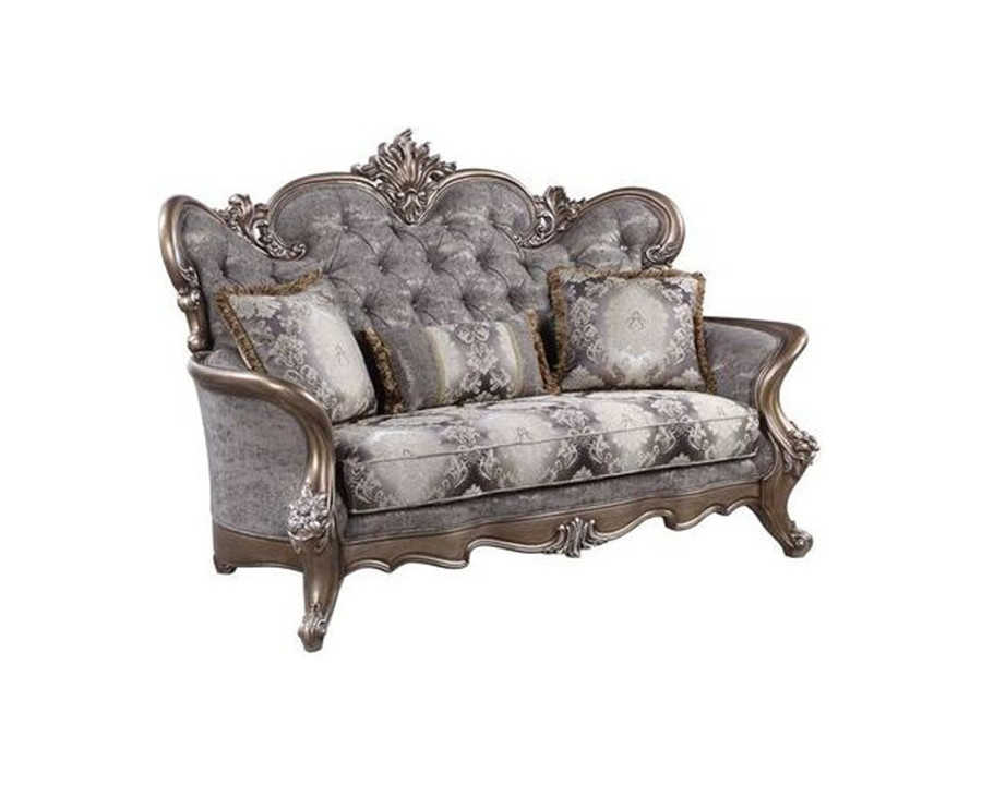 ACME - Elozzol Loveseat with 3 Pillows in Antique Bronze