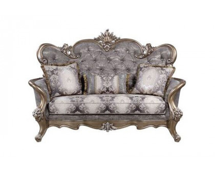 ACME - Elozzol Loveseat with 3 Pillows in Antique Bronze