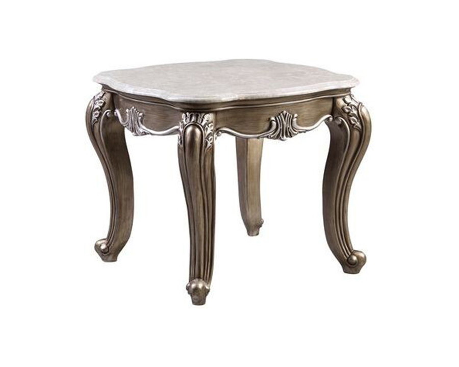 ACME - Elozzol End Table in Marble Top/Antique Bronze