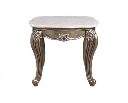 ACME - Elozzol End Table in Marble Top/Antique Bronze