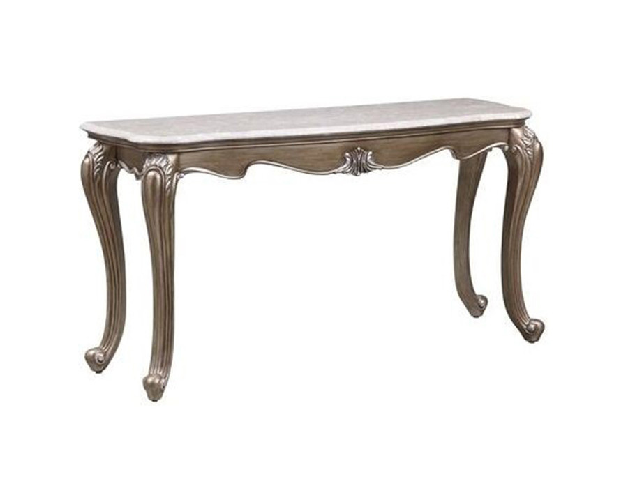 ACME - Elozzol Sofa Table in Marble Top/Antique Bronze