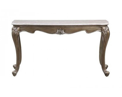 ACME - Elozzol Sofa Table in Marble Top/Antique Bronze