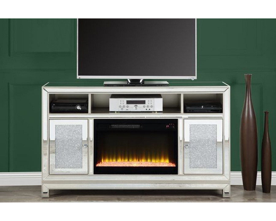 ACME - Noralie TV Stand with Fireplace in Mirrored/Faux Diamonds (LV00310)