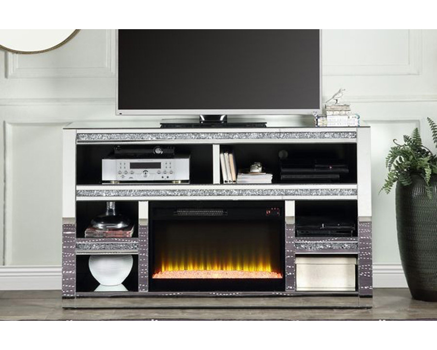 ACME - Noralie TV Stand with Fireplace in Mirrored/Faux Diamonds (LV00311)