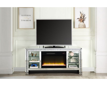 ACME - Noralie TV Stand with Fireplace & Led in Mirrored/Faux Diamonds (LV00317)