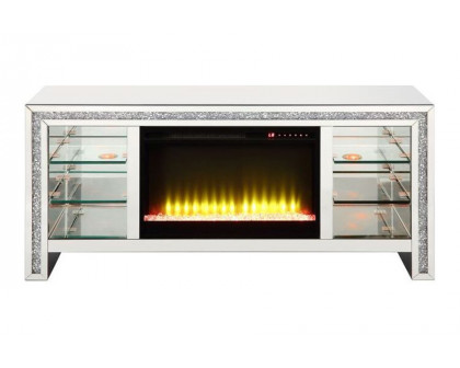 ACME - Noralie TV Stand with Fireplace & Led in Mirrored/Faux Diamonds (LV00317)