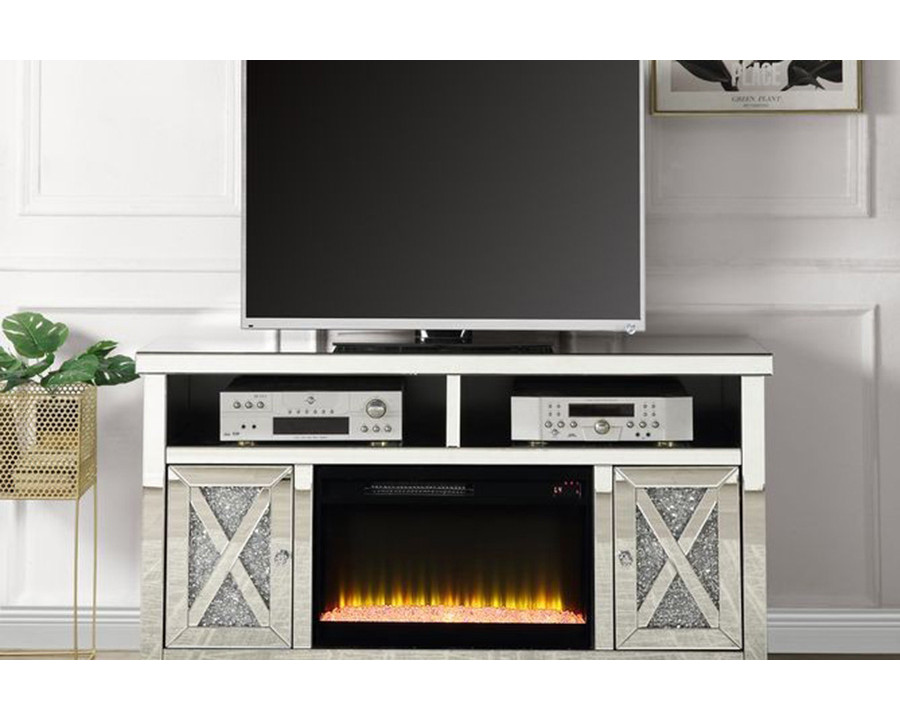 ACME - Noralie TV Stand with Fireplace in Mirrored/Faux Diamonds (LV00318)