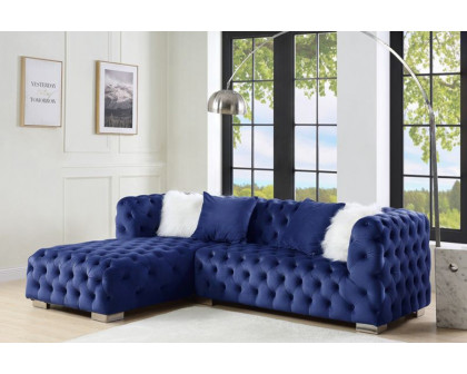 ACME Syxtyx Sectional Sofa with 4 Pillows - Blue Velvet