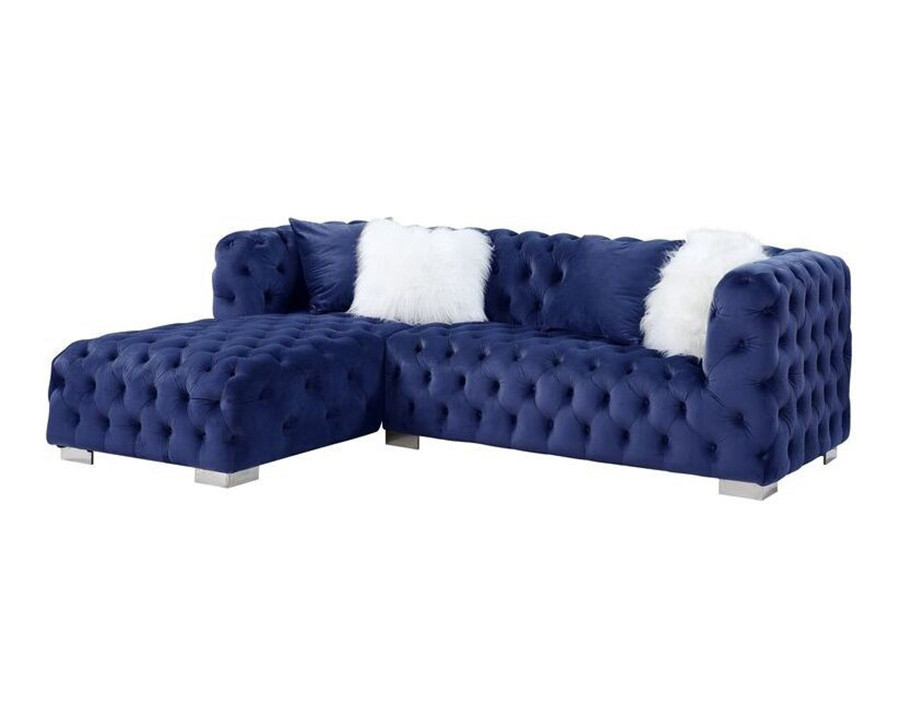 ACME Syxtyx Sectional Sofa with 4 Pillows - Blue Velvet