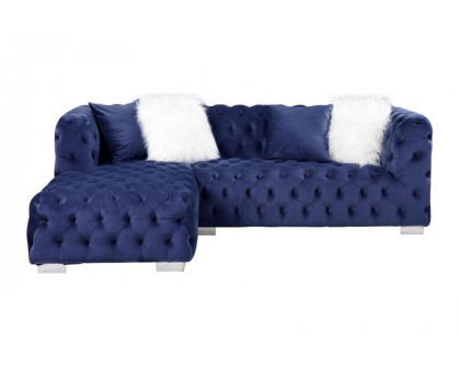 ACME Syxtyx Sectional Sofa with 4 Pillows - Blue Velvet