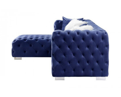 ACME Syxtyx Sectional Sofa with 4 Pillows - Blue Velvet