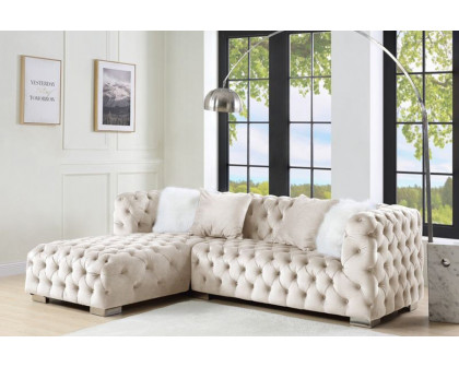 ACME Syxtyx Sectional Sofa with 4 Pillows - Beige Velvet