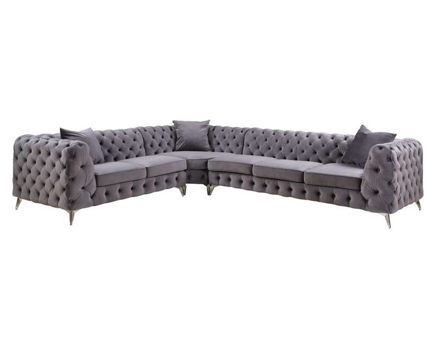 ACME - Wugtyx Sectional Sofa with 3 Pillows in Dark GrayVelvet