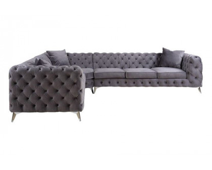 ACME - Wugtyx Sectional Sofa with 3 Pillows in Dark GrayVelvet