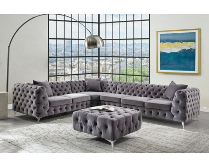 ACME - Wugtyx Sectional Sofa with 3 Pillows in Dark GrayVelvet