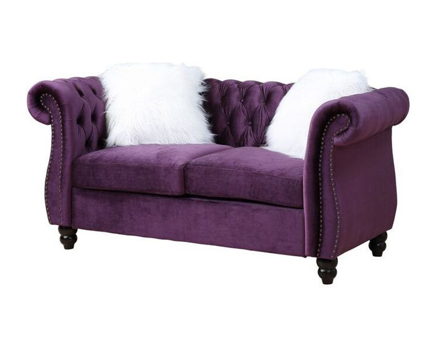 ACME - Thotton Loveseat with 2 Pillows in Purple