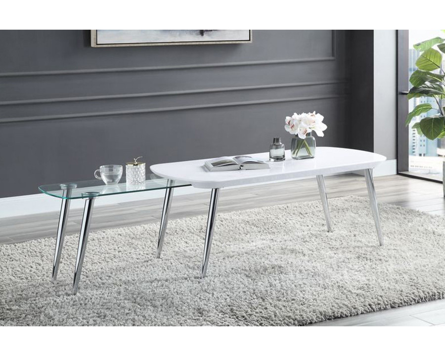 ACME - Patina Coffee Table in White/Chrome