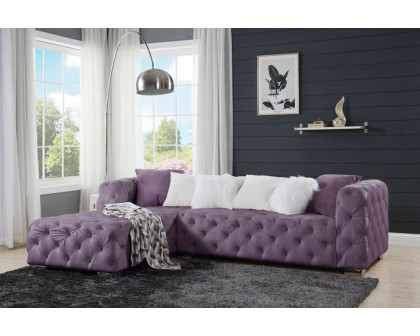 ACME Qokmis Sectional Sofa with 6 Pillows - Purple Velvet