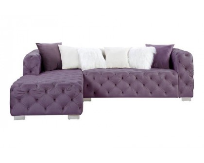 ACME Qokmis Sectional Sofa with 6 Pillows - Purple Velvet