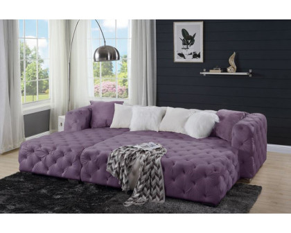 ACME Qokmis Sectional Sofa with 6 Pillows - Purple Velvet