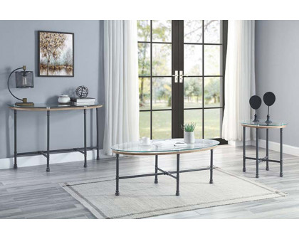 ACME - Brantley Sofa Table in Clear Glass/Sandy Gray