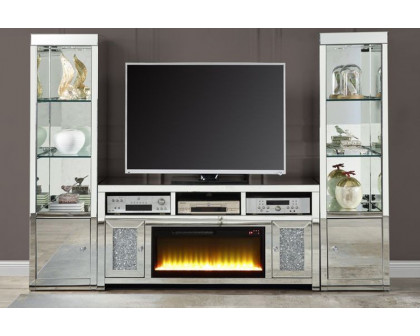 ACME - Noralie TV Stand with Fireplace in Mirrored/Faux Diamonds (LV00519)