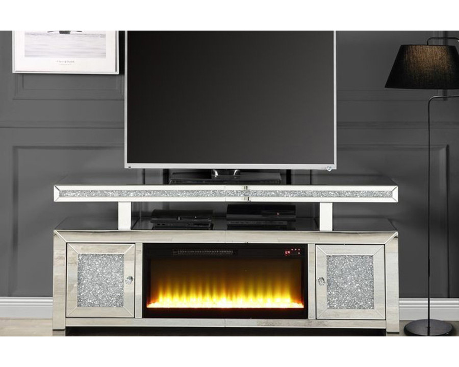 ACME - Noralie TV Stand with Fireplace in Mirrored/Faux Diamonds (LV00523)