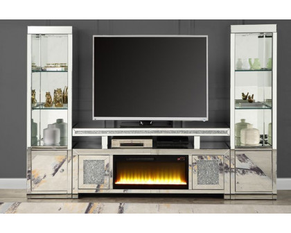 ACME - Noralie TV Stand with Fireplace in Mirrored/Faux Diamonds (LV00523)