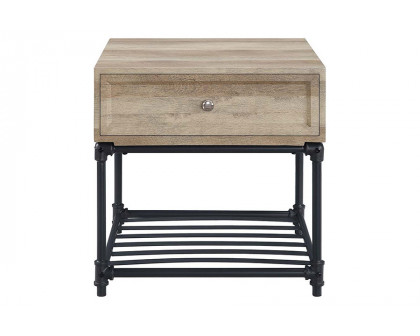 ACME - Brantley II End Table in Oak/Sandy Black