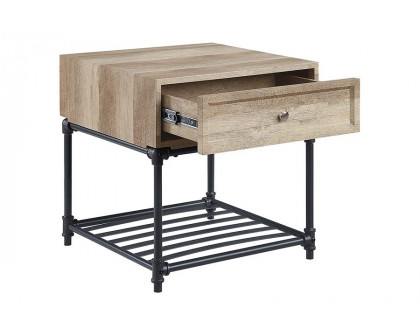 ACME - Brantley II End Table in Oak/Sandy Black