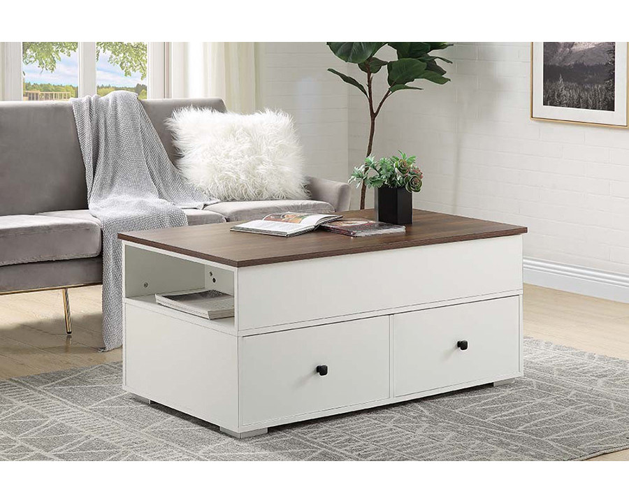 ACME - Raeden Coffee Table with Lift Top in White/Walnut