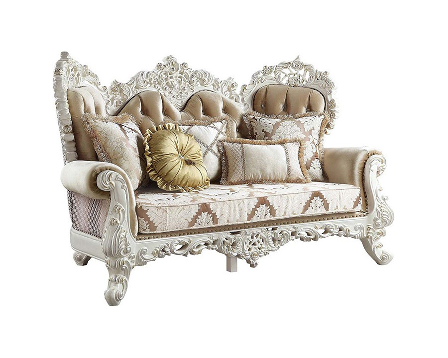 ACME - Vanaheim Loveseat with 5 Pillows in Antique White