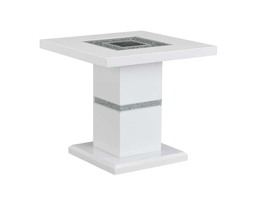 ACME - Elizaveta End Table in Faux Crystal Diamonds/White High Gloss