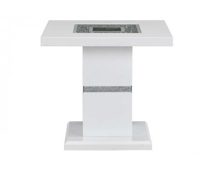 ACME - Elizaveta End Table in Faux Crystal Diamonds/White High Gloss