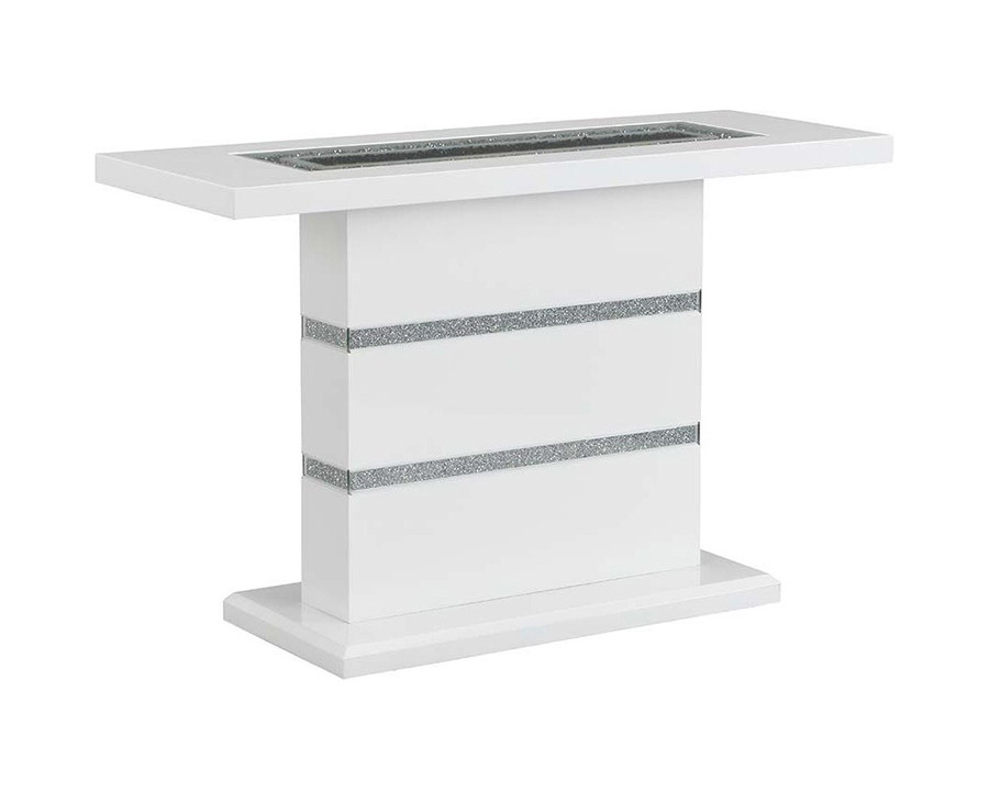 ACME - Elizaveta Sofa Table in Faux Crystal Diamonds/White High Gloss